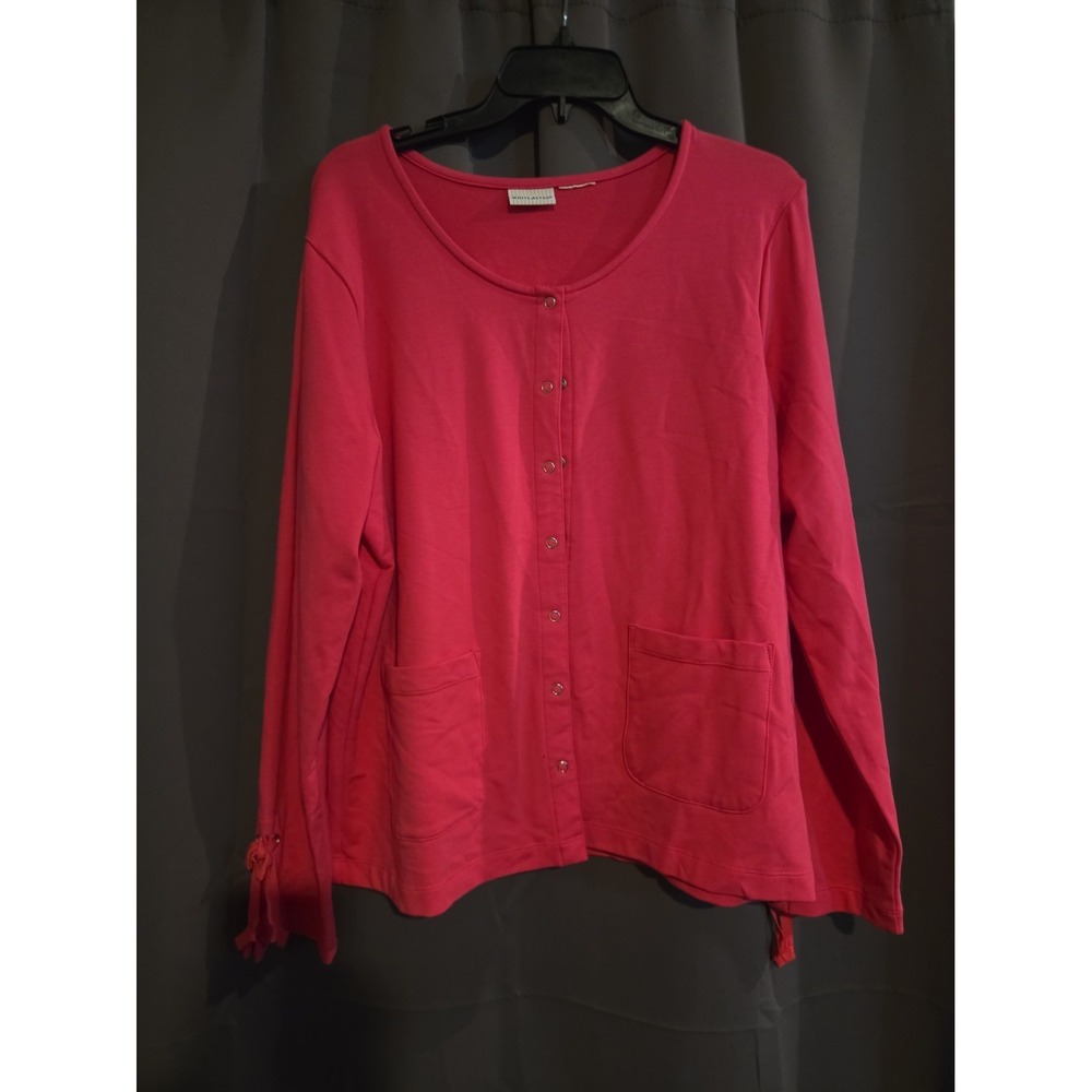 White Stag Pink Cardigan Womens Large Or xL Button Front Tie Sleeves